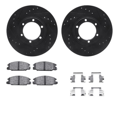 DYNAMIC FRICTION CO 8312-37007, Rotors-Drilled, Slotted-BLK w/ 3000 Series Ceramic Brake Pads incl. Hardware, Zinc Coat 8312-37007